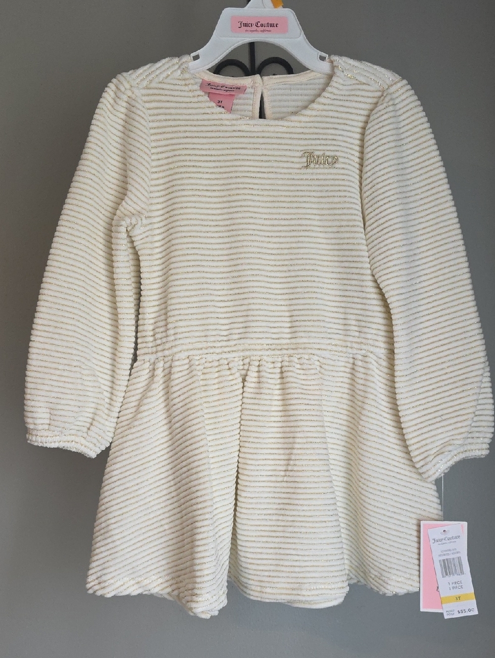 Juicy Couture Cream & Gold Ribbed Dress Size 3T